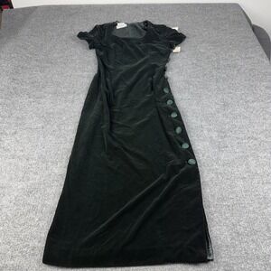 Vintage Maggy London Dress Womens 4 Green Velvet Side Button Sheath Maxi 90s